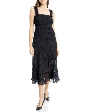 Max Studio Ruffle Shirred Georgette Midi Dress - Black