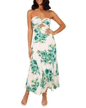 Petal & Pup Teagan Floral Print Cutout Strapless Maxi Dress - Green