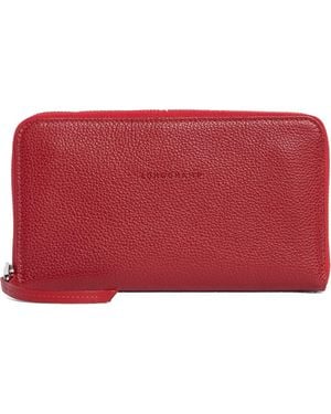 Longchamp Leather Zip Wallet - Red