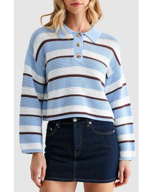 Lush Striped Polo Sweater - Blue