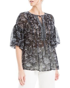 Max Studio Puff Sleeve Pintuck Top - Gray
