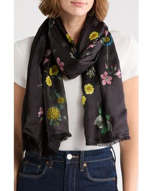 Ted Baker Floral Print Reversible Rectangular Silk Scarf - Black