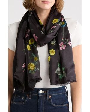 Ted Baker Floral Print Reversible Rectangular Silk Scarf - Black