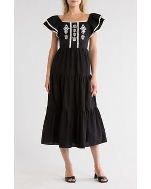 Love By Design Embroidered Midi Dress - Black