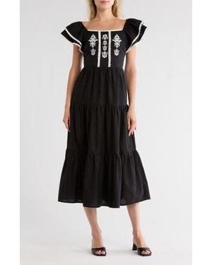 Love By Design Embroidered Midi Dress - Black