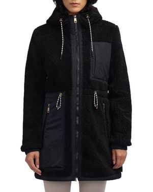 Scotch & Soda Water Repellent Faux Shearling Panel Hooded Jacket - Black