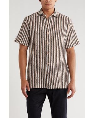 T.R. Premium Stripe Knit Short Sleeve Button-Up Shirt - Natural