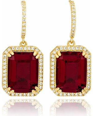 Suzy Levian Halo Drop Earrings - Red