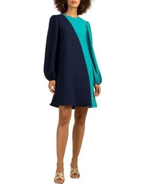 Trina Turk Echo Long Sleeve Colorblock Shift Dress - Blue