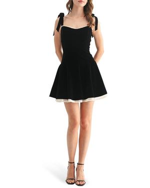 Lush Tie Strap Lace Trim Fit & Flare Minidress - Black