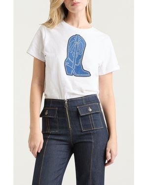 Cinq À Sept Studs Denim Boot T-Shirt - Blue