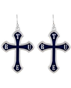 True Religion Enamel Cross Drop Earrings - Blue