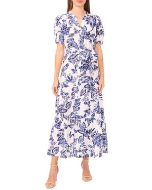 Halogen® Paisley Puff Sleeve Tiered Maxi Shirtdress - White