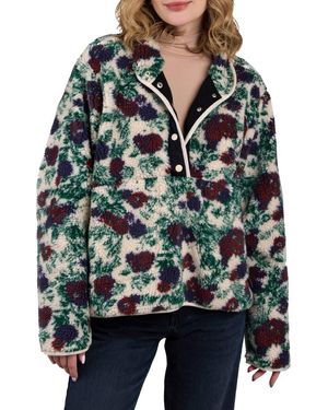Saachi Floral Faux Shearling Pullover - Black