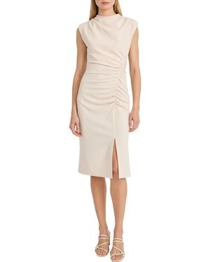 Donna Morgan Cowl Neck Sleeveless Ruched Midi Dress - Natural