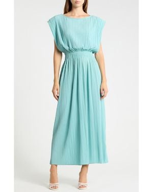 Ichi Smocked Maxi Dress - Blue