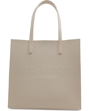 Ted Baker Soocon Debossed Logo Faux Leather Tote - Natural