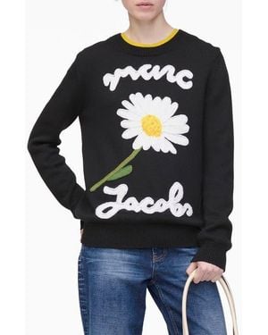 Marc Jacobs Marc Is Joy Jacquard Merino Wool Crewneck Sweater - Black