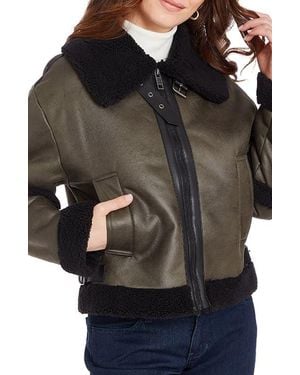 Frye Faux Shearling-Trim Faux Leather Jacket - Black