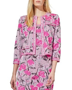 Ming Wang Floral Crop Knit Jacket - Purple