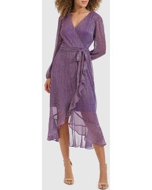 Kensie Long Sleeve Shimmer Knit Midi Dress - Purple