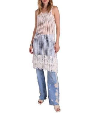 Saachi Boho Chic Fringe Knit Cover-Up Dress - Blue