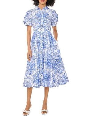Ted Baker Floral Short Sleeve Cotton Fit & Flare Shirtdress - Blue