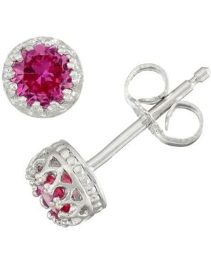 FZN Sterling Stone Crown Stud Earrings - Pink