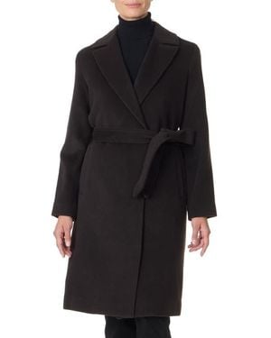 Sofiacashmere Belted Notch Collar Wool Coat - Black