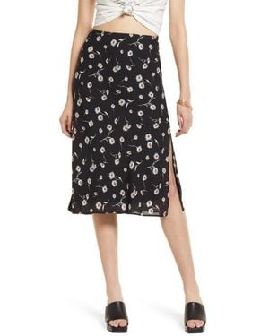 BP. Floral Print Side Slit Midi Skirt - Black