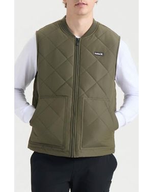 Hurley Malony Water Repellent Faux Shearling Lined Quilted Vest - Green