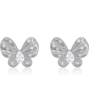 Suzy Levian Cubic Zirconia Butterfly Stud Earrings - Metallic