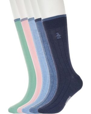 Original Penguin Assorted 5-Pack Rib Dress Socks - Blue