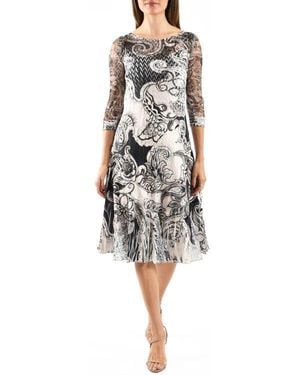 Komarov Illusion Neck Lace & Charmeuse Cocktail Dress - Black