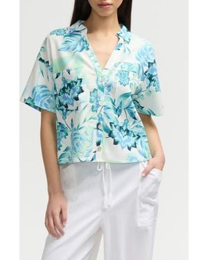 NVLT Crop Button-Up Camp Shirt - Blue