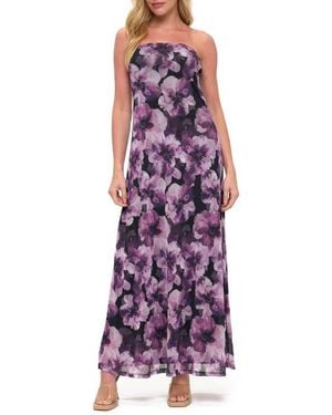 O.L. Printed Strapless Maxi Dress - Purple
