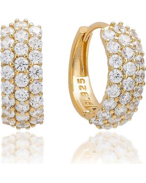 Suzy Levian Three Row Pavé Huggie Hoop Earrings - Metallic