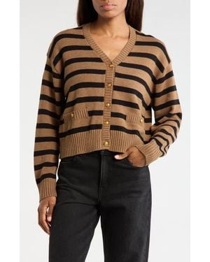 Wayf Stripe Cotton Cardigan - Brown