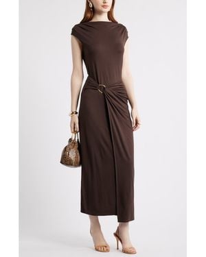 Nordstrom Belt Detail Side Ruched Dress - Brown