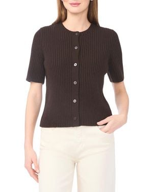 Halogen® Ribbed Short Sleeve Cardigan - Black