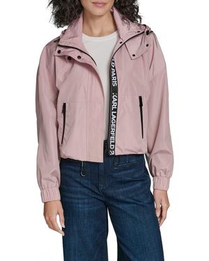 KARL LAGERFELD Short Hooded Logo Rain Jacket - Red