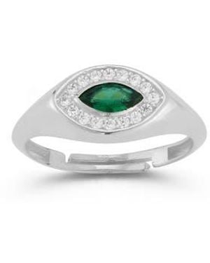 Sphera Milano Rhodium Plate Marquise Cut Cz Signet Ring - Metallic