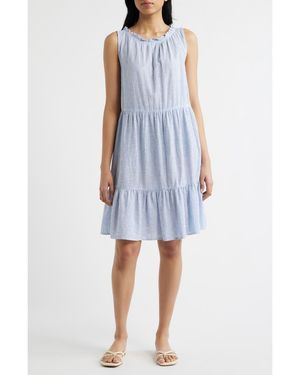 Beach Lunch Lounge Saison Sleeveless Tiered Linen & Cotton Dress - Blue