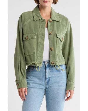 Blank NYC Crop Twill Shirt Jacket - Green