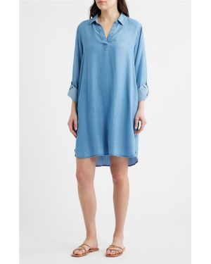 Beach Lunch Lounge Emelia Long Sleeve Chambray Shift Dress - Blue