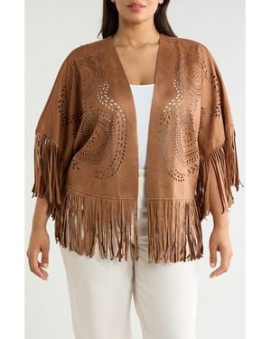 Forgotten Grace Faux Suede Fringe Topper - Brown