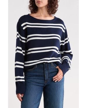 Vigoss Stripe Boat Neck Crop Sweater - Blue