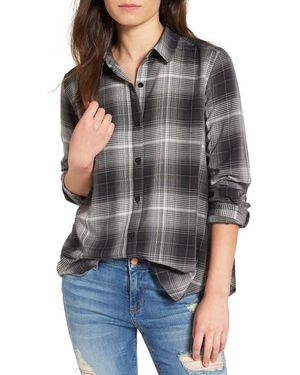 BP. Print Long Cuff Shirt - Gray