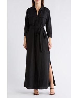 L'Agence Cameron Belted Linen Blend Maxi Shirtdress - Black