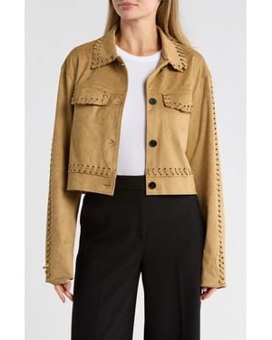 AREA STARS Wren Faux Suede Whipstitched Crop Jacket - Black